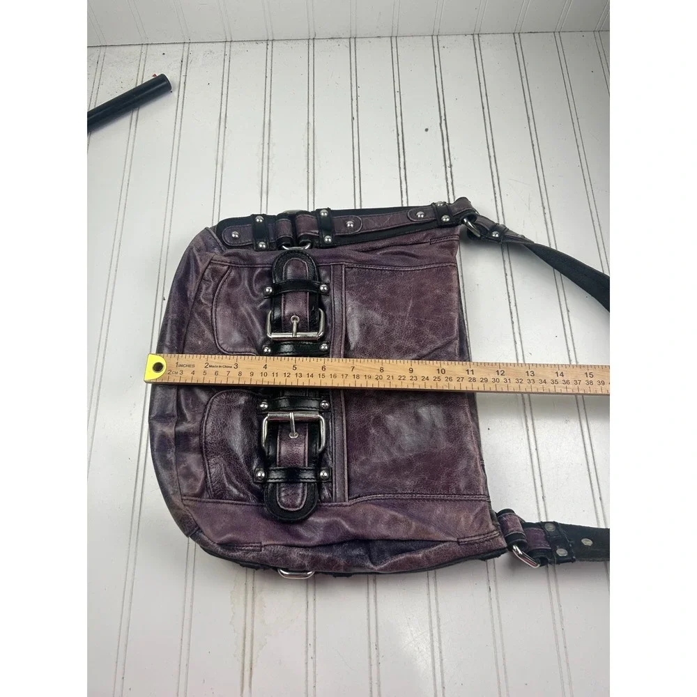 Tano Vintage Y2K Hobo Distressed Purple Leather Shoulder Bag Purse
